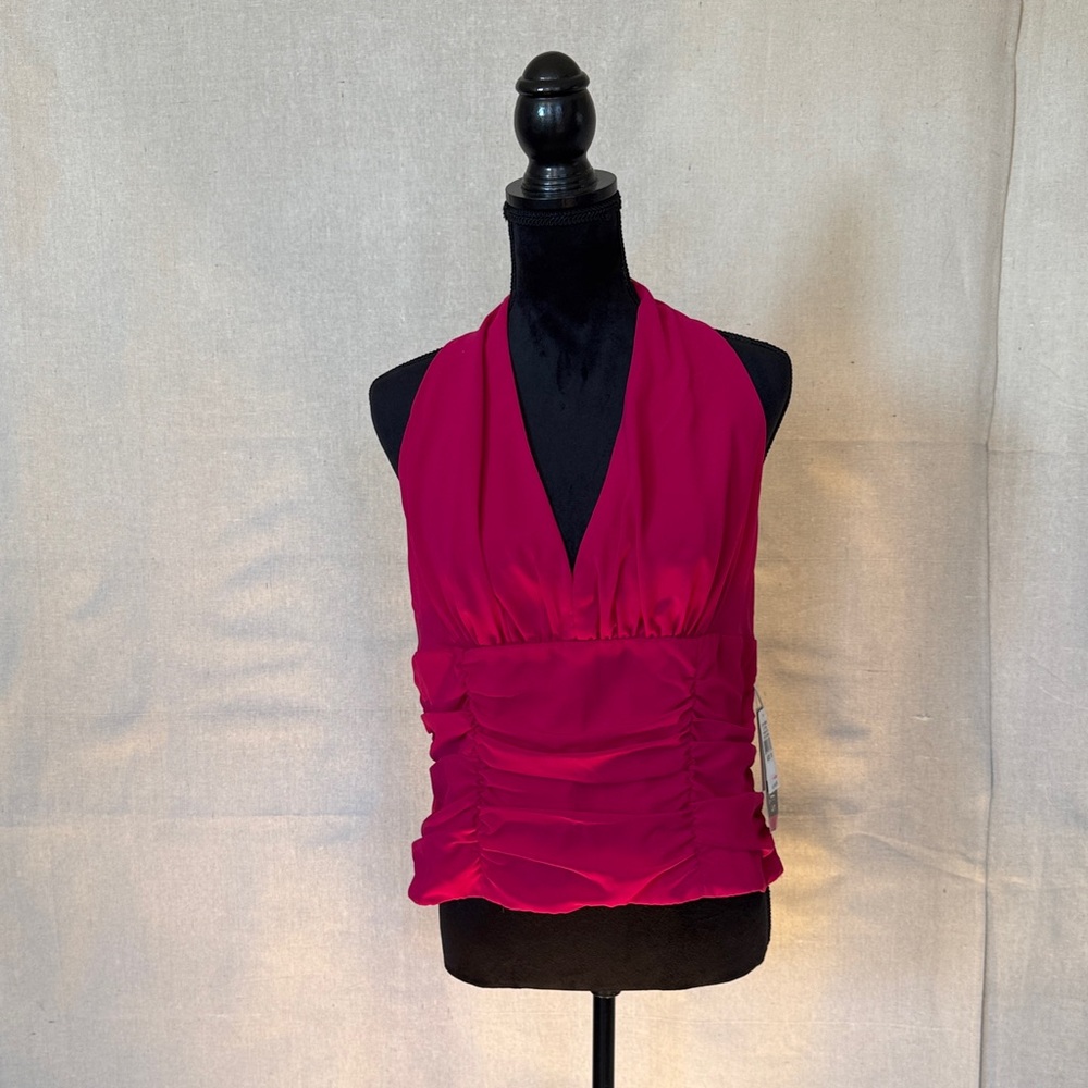 NWT JR Nites by Caliendo elegant formal ruched halter size 16 rasberry pink